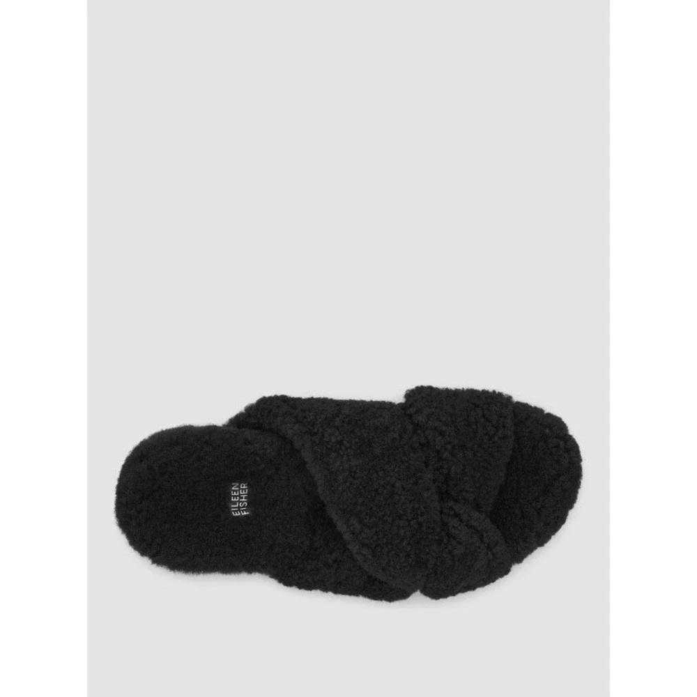EILEEN FISHER Shoes Womens 7.5 Dello‎ Shearling Slide Sandal Black Lamb Fur Slip - Picture 2 of 13